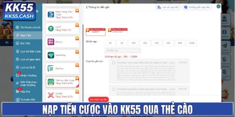 Hướng Dẫn Nạp Tiền KK55 Nhanh Chóng, Nhận Thưởng Dễ Dàng
